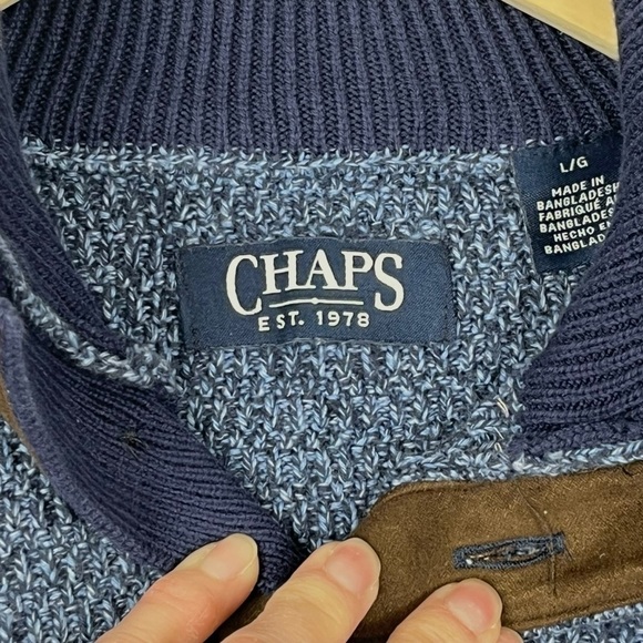 Chaps Men’s Blue 3 Button 100% Cotton Sweater Size Large - Picture 5 of 7